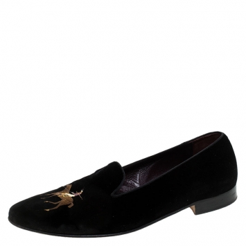 Pre Owned Ralph Lauren Black Velvet Collis Velvet Horse Slipper Loafers Size 44