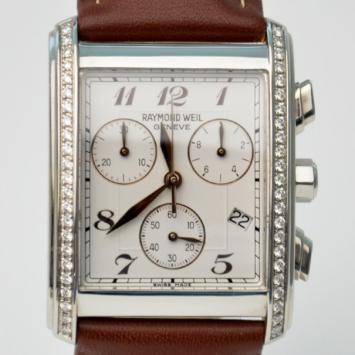 Pre Owned Raymond Weil Diamond SS White Unisex Chronograph Wristwatch