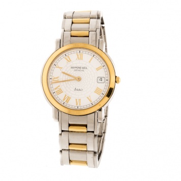 Pre Owned Raymond Weil White Two-Tone Stainless Steel Saxo 9521 Men's Wristwatch 36 mm