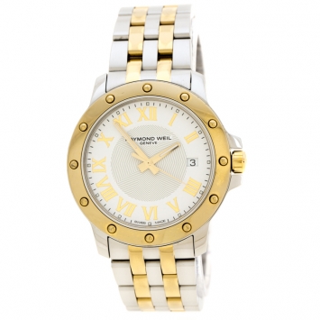 Pre Owned Raymond Weil White Dial Two-Tone Stainless Steel Tango 5599 Men's Wristwatch 39 mm
