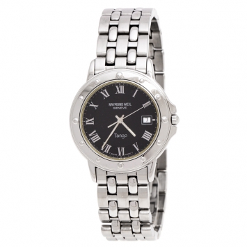 Pre Owned Raymond Weil Black Stainless Steel Tango 5560 Men's Wristwatch 36 mm