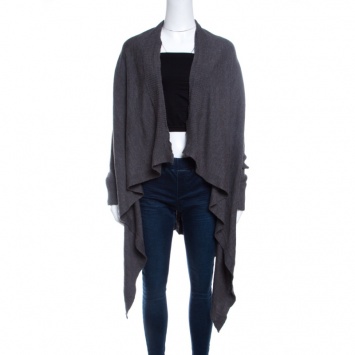 Pre Owned Rick Owens Limo FW'17 Grey Merino Wool Draped High Low Cardigan L