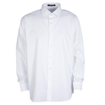 Pre Owned Roberto Cavalli White Self Dot Cotton Dobby Long Sleeve Slim Fit Shirt M