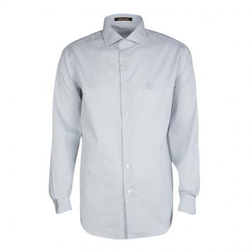 Pre Owned Roberto Cavalli Monochrome Striped Cotton Long Sleeve Slim Fit Shirt L