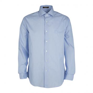 Pre Owned Roberto Cavalli Blue Cotton Long Sleeve Button Front Slim Fit Shirt XL