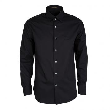Pre Owned Roberto Cavalli Black Cotton Long Sleeve Button Front Slim Fit Shirt L