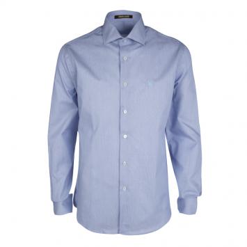 Pre Owned Roberto Cavalli Blue Hairline Striped Cotton Long Sleeve Slim Fit Shirt L