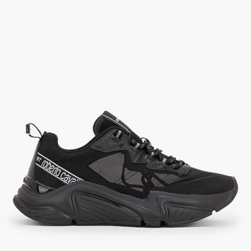 Pre Owned Roberto Cavalli Black Nylon/Leather Halvin Transparent Panels Sneakers Size EU 41