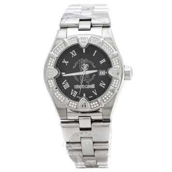 مملوكة مسبقًا  Roberto Cavalli Black Stainless Steel Diamond Time R7253116525 Men's Wristwatch 41 mm