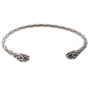 Pre Owned Roberto Cavalli Engraved Silver Tone Narrow Serpenti Bracelet