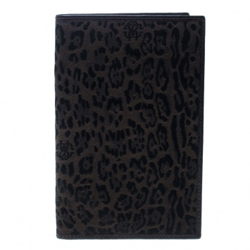 Pre Owned Roberto Cavalli Brown Leopard Print Canvas and Leather Card Case
