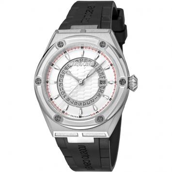 مملوكة مسبقًا Roberto Cavalli Silver Stainless Steel and Rubber RV1G065P0011 Men's Wristwatch 45MM