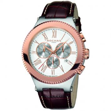 Pre Owned Rochas Silver Rose Gold Plated Stainless Steel RP1G003L0031 Men's Wristwatch 44MM