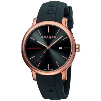 Pre Owned Rochas Black Rose Gold Plated Stainless Steel RP1G015P0011 Men's Wristwatch 42MM