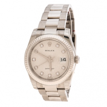 Pre Owned Rolex Silver Jubilee Dial 18K White Gold Stainless Steel and Diamonds Datejust 116234 Men's Wristwatch 36 mm