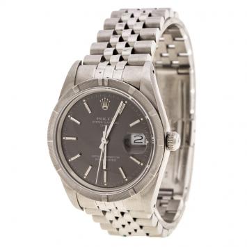 Pre Owned Rolex Grey Stainless Steel Oyster Perpetual Date 15010 Men's Wristwatch 34 mm