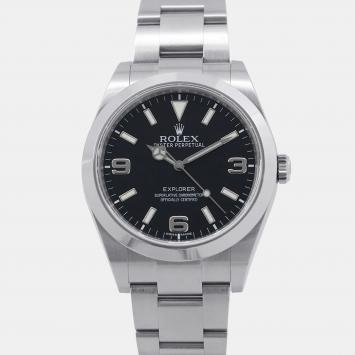Pre Owned Rolex Explorer 214270 Automatic Black Stainless Steel Men's Wristwatch 39 mm