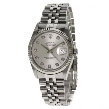 Pre Owned Rolex Silver Stainless Steel Datejust Men's Wristwatch 36MM