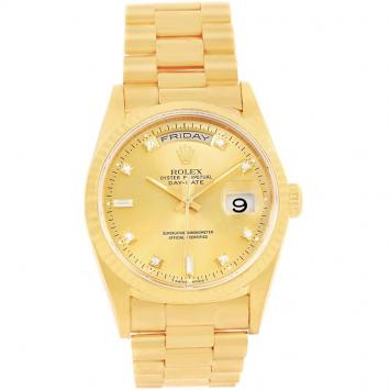 Pre Owned Rolex Champagne 18K Yellow Gold President Day-Date Men's Wristwatch 36MM