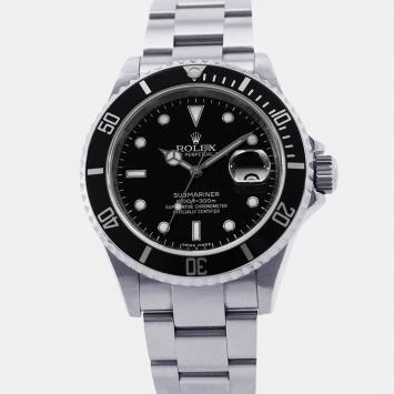 Pre Owned Rolex Submariner 16610 Black Stainless Steel Automatic Men Wristwatch 40mm