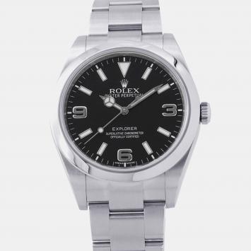مملوكة مسبقًا Rolex Explorer 214270 Black Stainless Steel Automatic Men's Watches 39mm