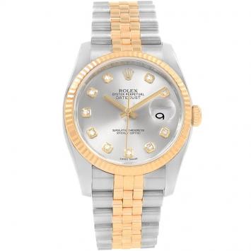 Pre Owned Rolex Silver 18K Yellow Gold and Stainless Steel Datejust Men's Wristwatch 36MM