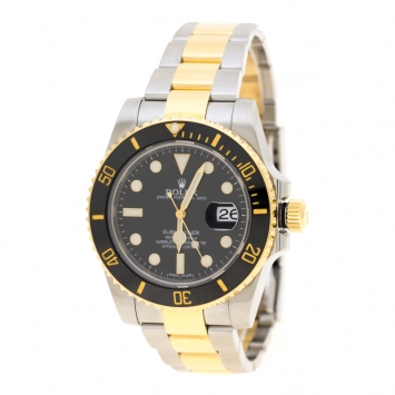 Pre Owned Rolex Black 18K Yellow Gold Stainless Steel Oyster Perpetual Submariner 116613 Men's Wristwatch 40 mm