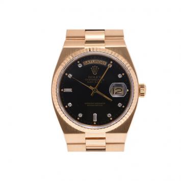 Pre Owned Rolex Black 18K Yellow Gold Oysterquartz Day-Date Men's Wristwatch 34MM