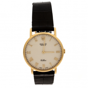 Pre Owned Rolex Cream 18K Yellow Gold Cellini 5112 Men's Wristwatch 32 mm