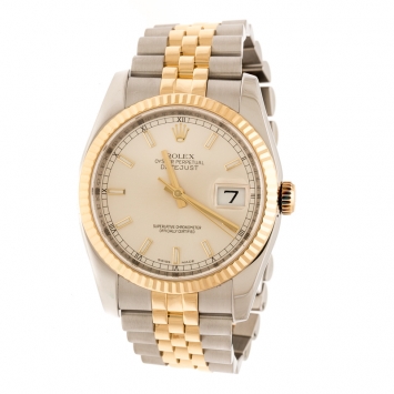 Pre Owned Rolex Silver White 18K Yellow Gold Stainless Steel Oyster Perpetual Datejust 116233 Men's Wristwatch 36 mm