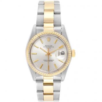 Pre Owned Rolex Silver 14K Yellow Gold and Stainless Steel Date Vintage 1505 Men's Wristwatch 34MM