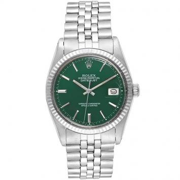 Pre Owned Rolex Green 18K White Gold and Stainless Steel Datejust Vintage 1601 Men's Wristwatch 36MM