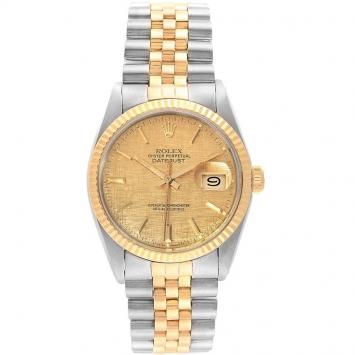 Pre Owned Rolex Champagne Linen 18K Yellow Gold and Stainless Steel Datejust Vintage 16013 Men's Wristwatch 36MM