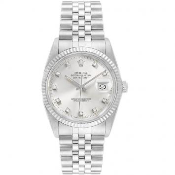Pre Owned Rolex Silver 18K White Gold and Stainless Steel Datejust Vintage 16014 Men's Wristwatch 36MM