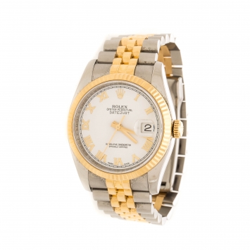 Pre Owned Rolex White 18K Yellow Gold Stainless Steel Datejust 36 116233 Men's Wristwatch 36 mm