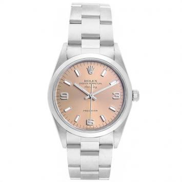 Pre Owned Rolex Salmon and Stainless Steel 14000 Men's Wristwatch 34MM