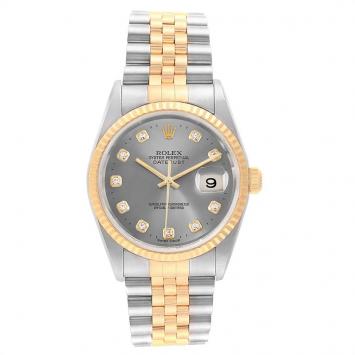 Pre Owned Rolex Silver 18K Yellow Gold Diamond and Stainless Steel Datejust 16233 Men's Wristwatch 36MM