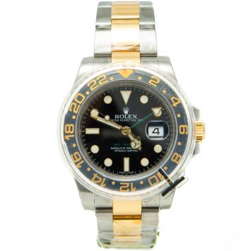 Pre Owned Rolex GMT Master Ii Steel & Yellow Gold Black Dial & Bezel Men's Watch 40MM