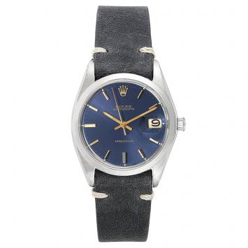 Pre Owned Rolex Blue Leather and Stainless Steel OysterDate Precision 6694 Men's Wristwatch 35MM