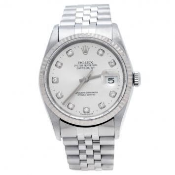 Pre Owned Rolex Silver Stainless Steel Diamonds Datejust 16234 Men's Wristwatch 36 mm