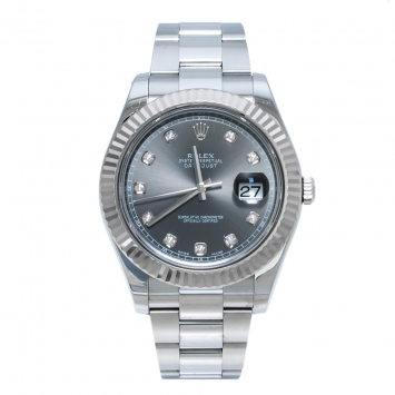 Pre Owned Rolex Grey Sunburst 18K White Gold Stainless Steel Diamond Datejust 116334 Men's Wristwatch 41 mm