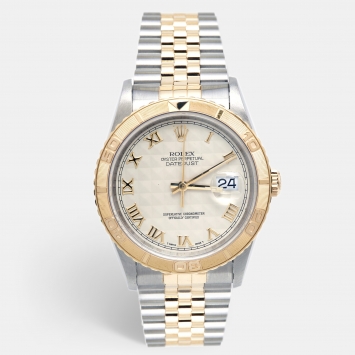 Pre Owned Rolex Beige 18K Yellow Gold Stainless Steel Datejust Thunderbird Turn-O-Graph 16263 Men's Wristwatch 36 mm
