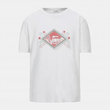 Pre Owned Saint Laurent White Distressed & Printed Cotton Knit T-Shirt S