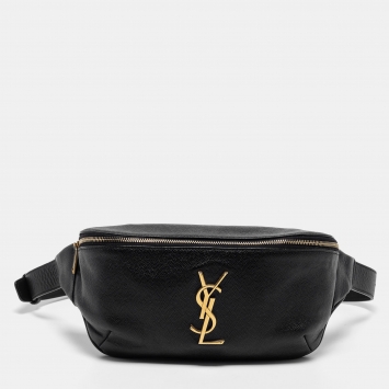Pre Owned Saint Laurent Black Leather Cassandre Belt Bag