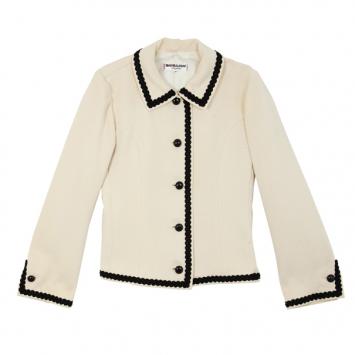 Pre Owned Saint Laurent Cream Vintage Jacket With Black Trimming L