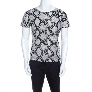 Pre Owned Saint Laurent Paris Monochrome Python Scale Printed Cotton T-Shirt M