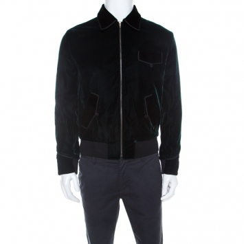 Pre Owned Saint Laurent Paris Green & Black Velvet Western Detail Bomber Jacket M
