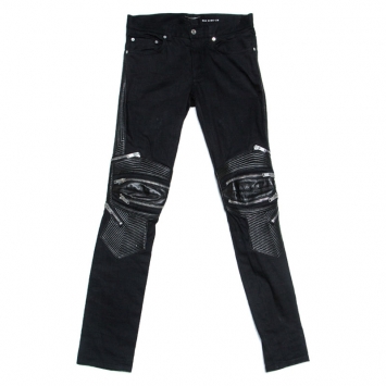 Pre Owned Saint Laurent Paris Black Denim Zip-Knee Leather-Panel Jeans M