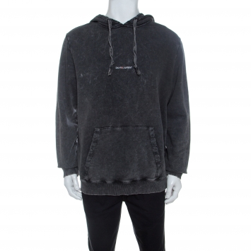 Pre Owned Saint Laurent Paris Grey Acid Wash Cotton Jersey Hoodie XL