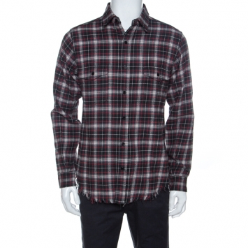 Pre Owned Saint Laurent Paris Multicolor Checked Cotton Frayed Hem Detail Shirt L